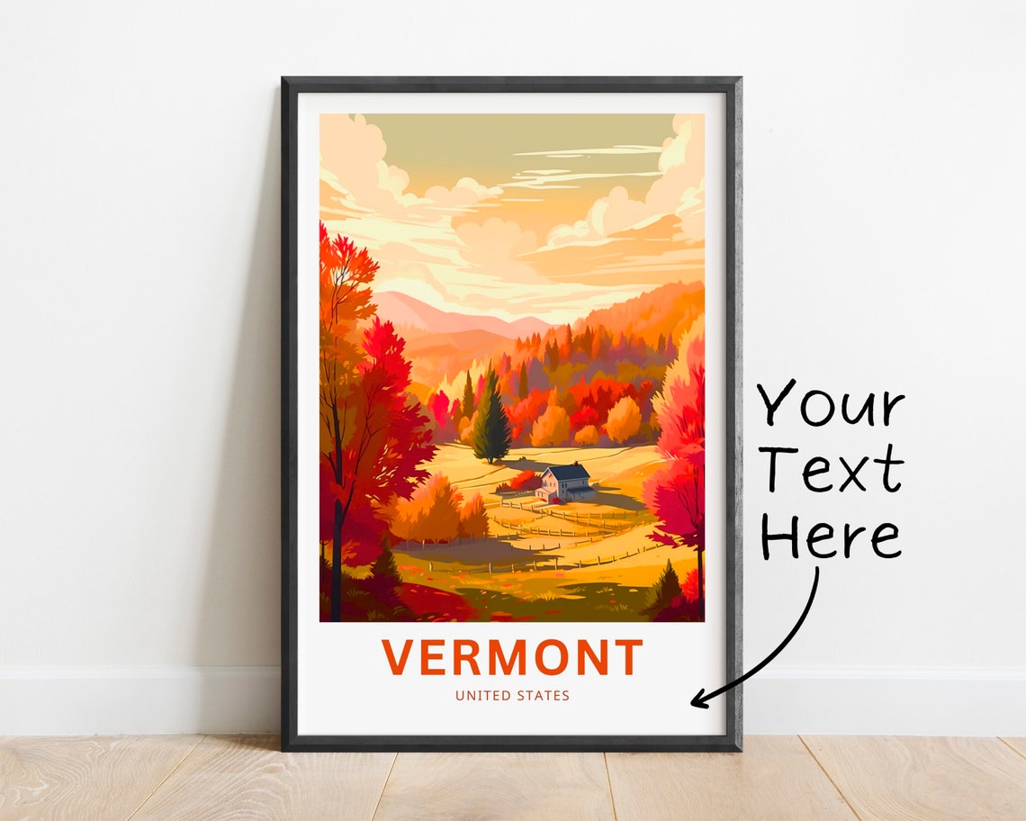 Vermont Autumn Foliage Farm Valley Personalized Travel Poster