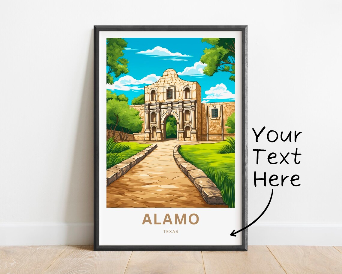 Alamo Mission Long Path View Texas Historic Personalized Travel Poster