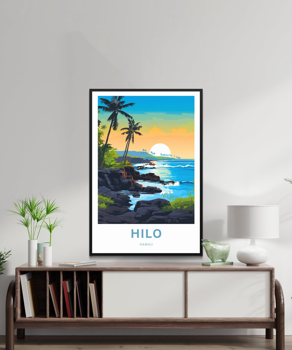 Hilo Hawaii Palm Trees Sunset Beach Coast Personalized Travel Poster - Image 2