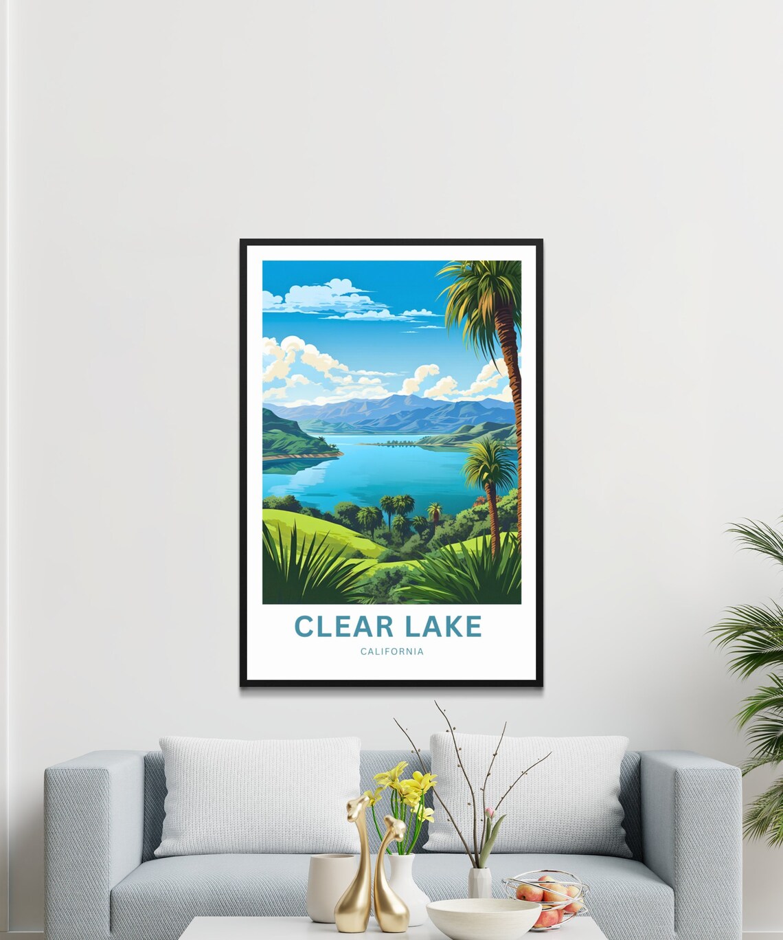 Clear Lake California Lakeside Palms Hillside Scenic View Poster - Image 3