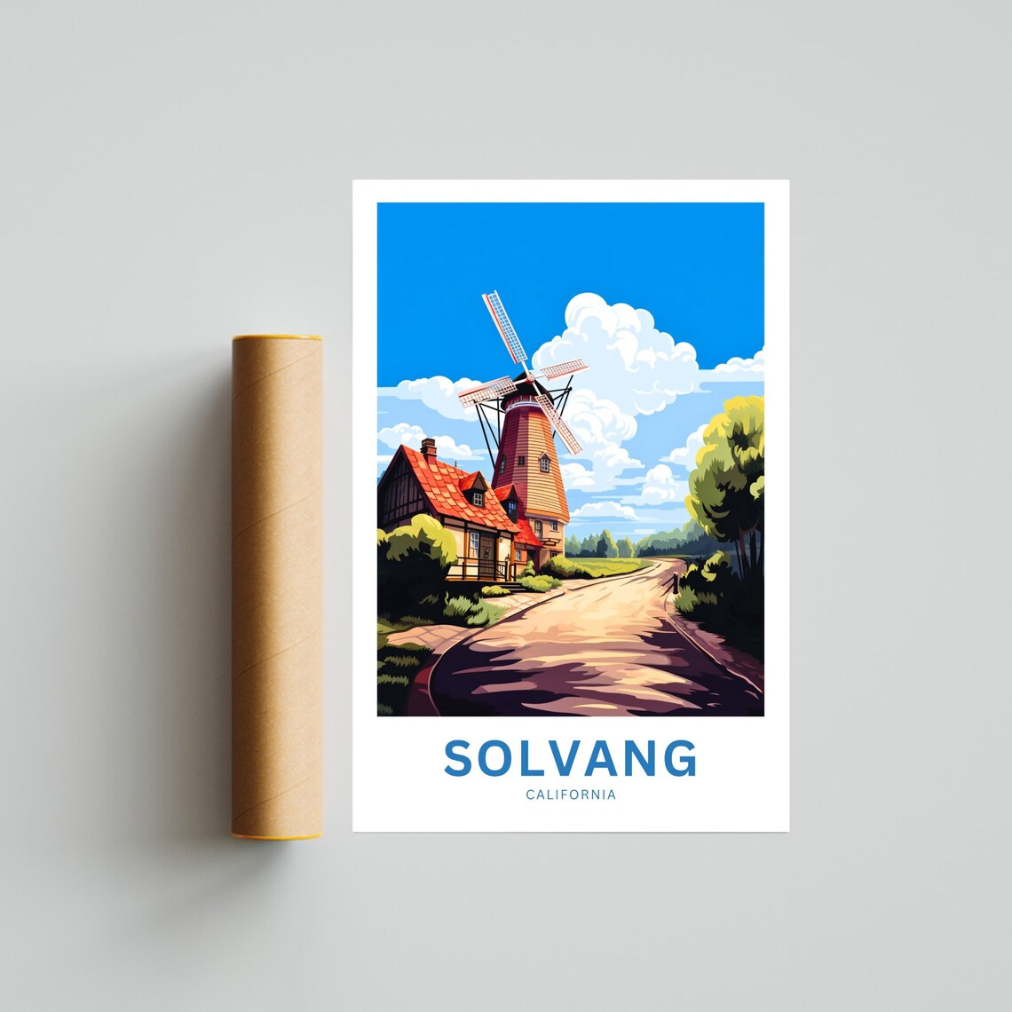 Solvang California Scenic Countryside Windmill Travel Poster - Image 4