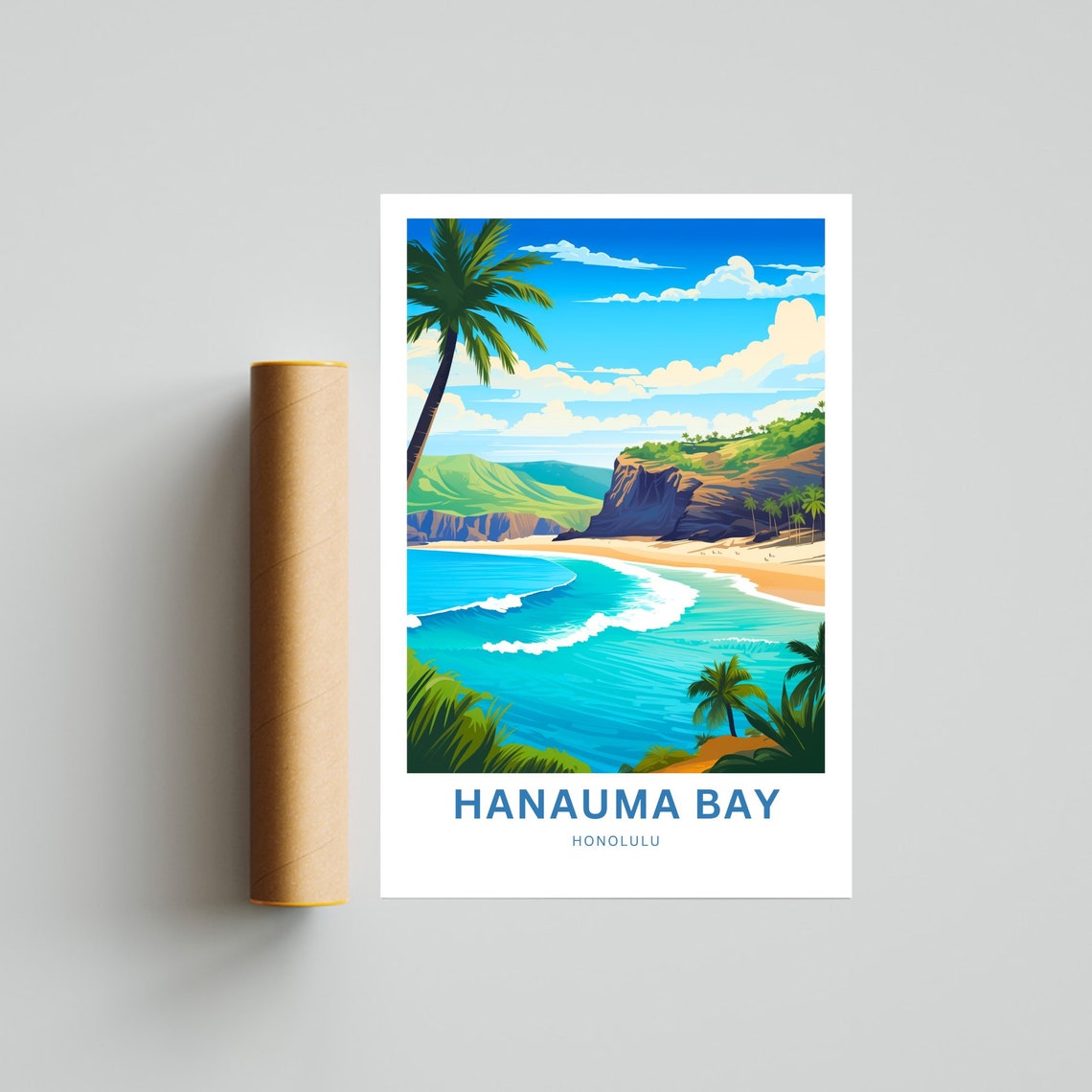 Hanauma Bay Honolulu Travel Poster Tropical Beach Cliffs Ocean Art - Image 4