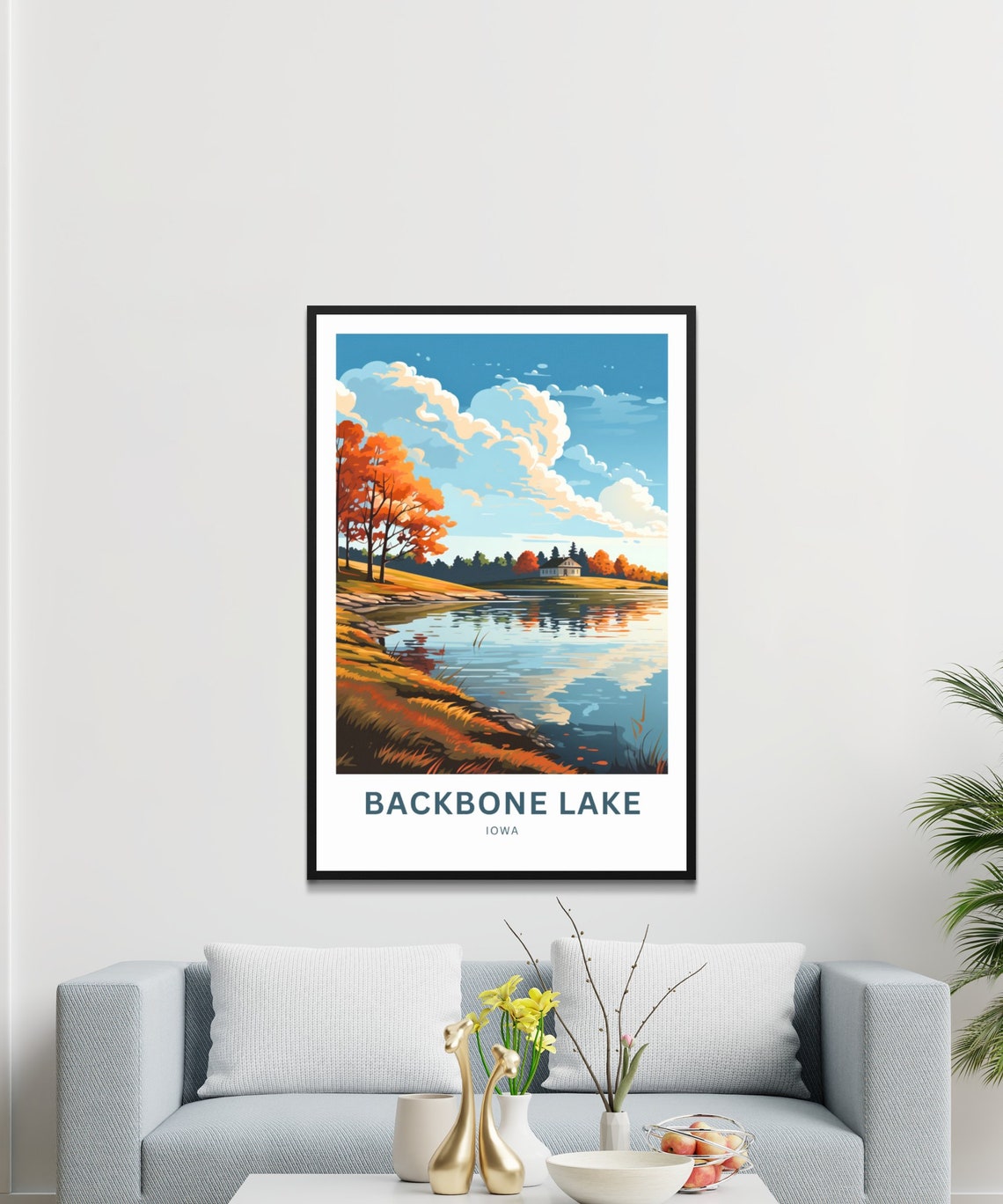 Backbone Lake Iowa Fall Foliage Lakeshore Scenic Travel Art Poster - Image 3