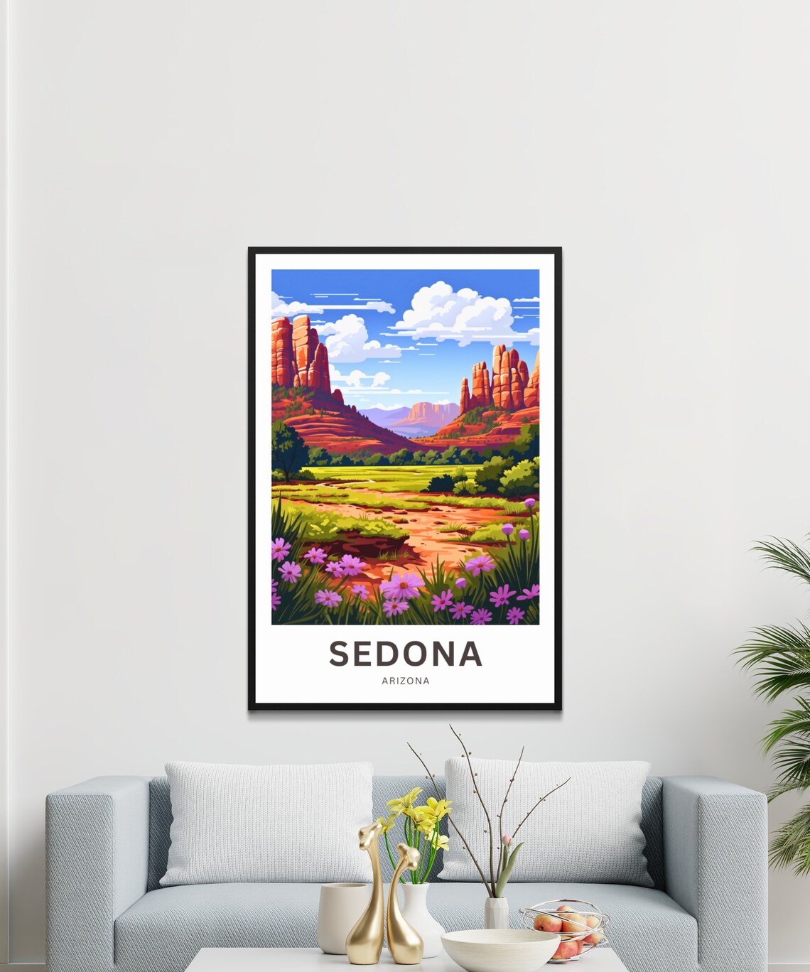 Sedona Arizona Travel Poster Red Rock Desert Wildflowers Art - Image 3
