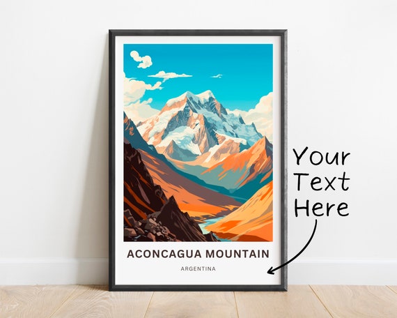 Personalized Aconcagua Travel Print Poster Argentina Wall Art Framed Present Gift