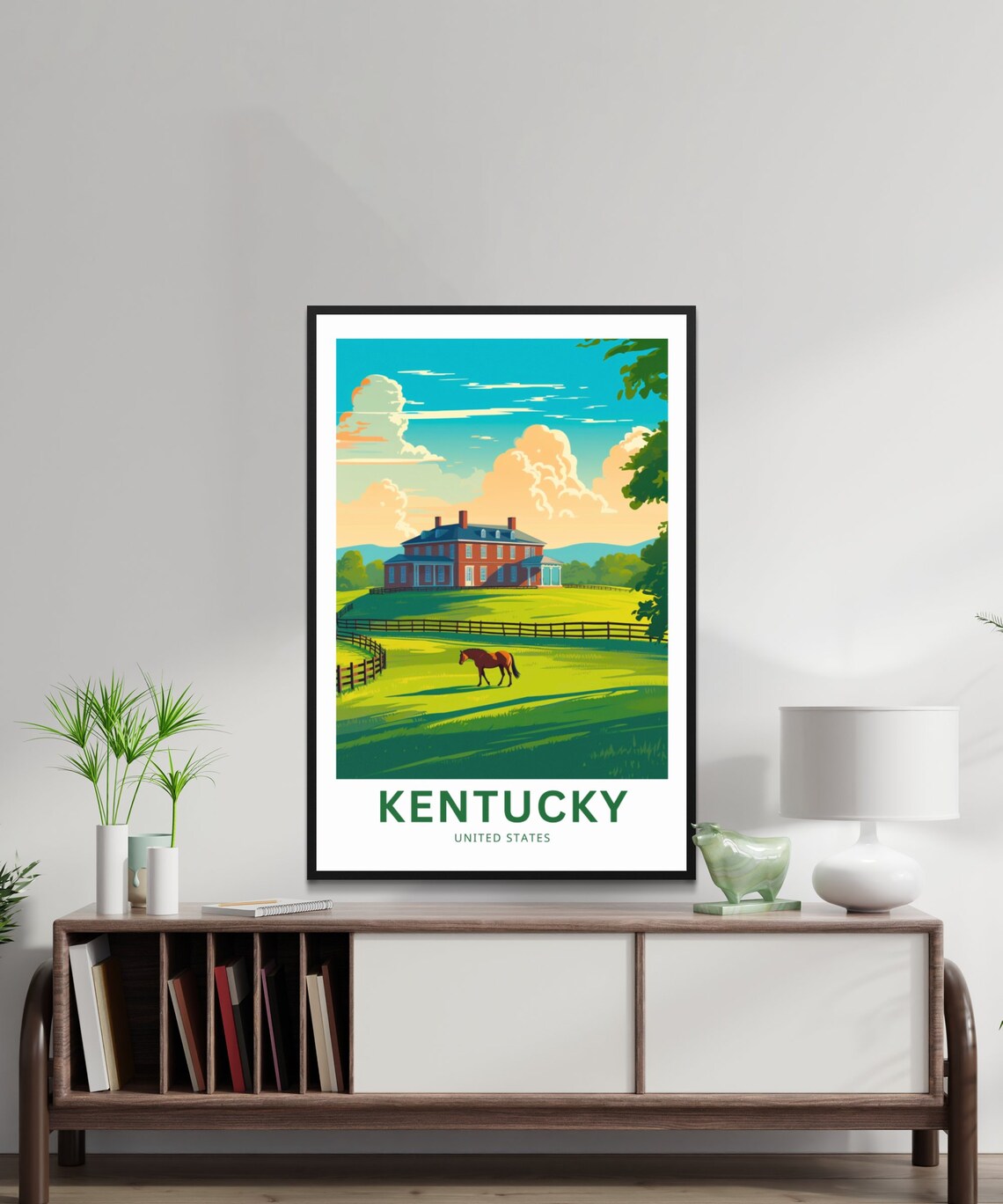 Personalized Kentucky Horse Farm Red Brick Manor Pasture Travel Poster - Image 2