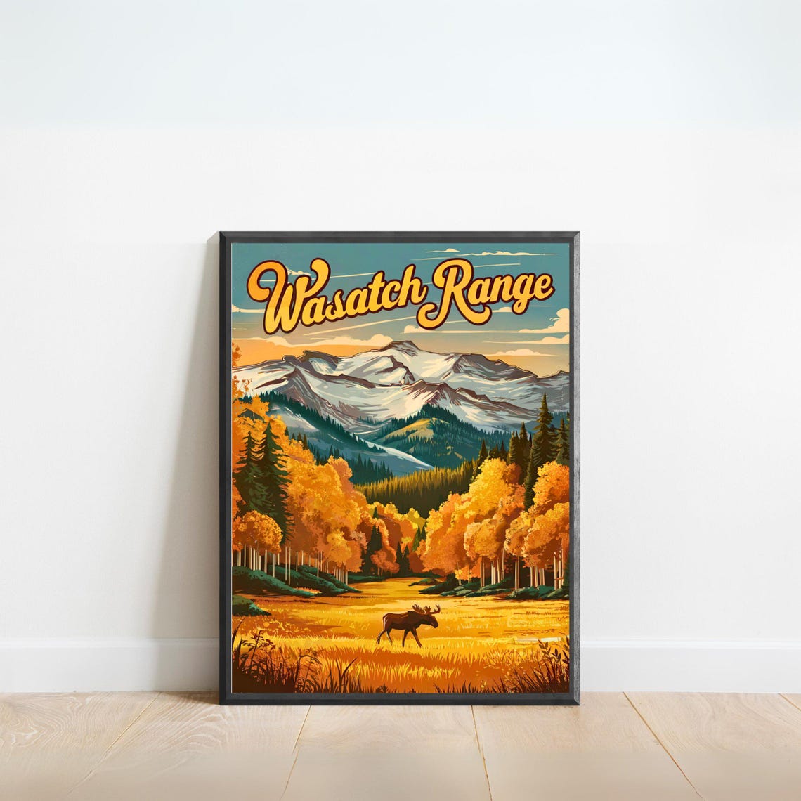 Wasatch Range Utah Moose Autumn Aspens Snowy Peaks Retro Travel Poster