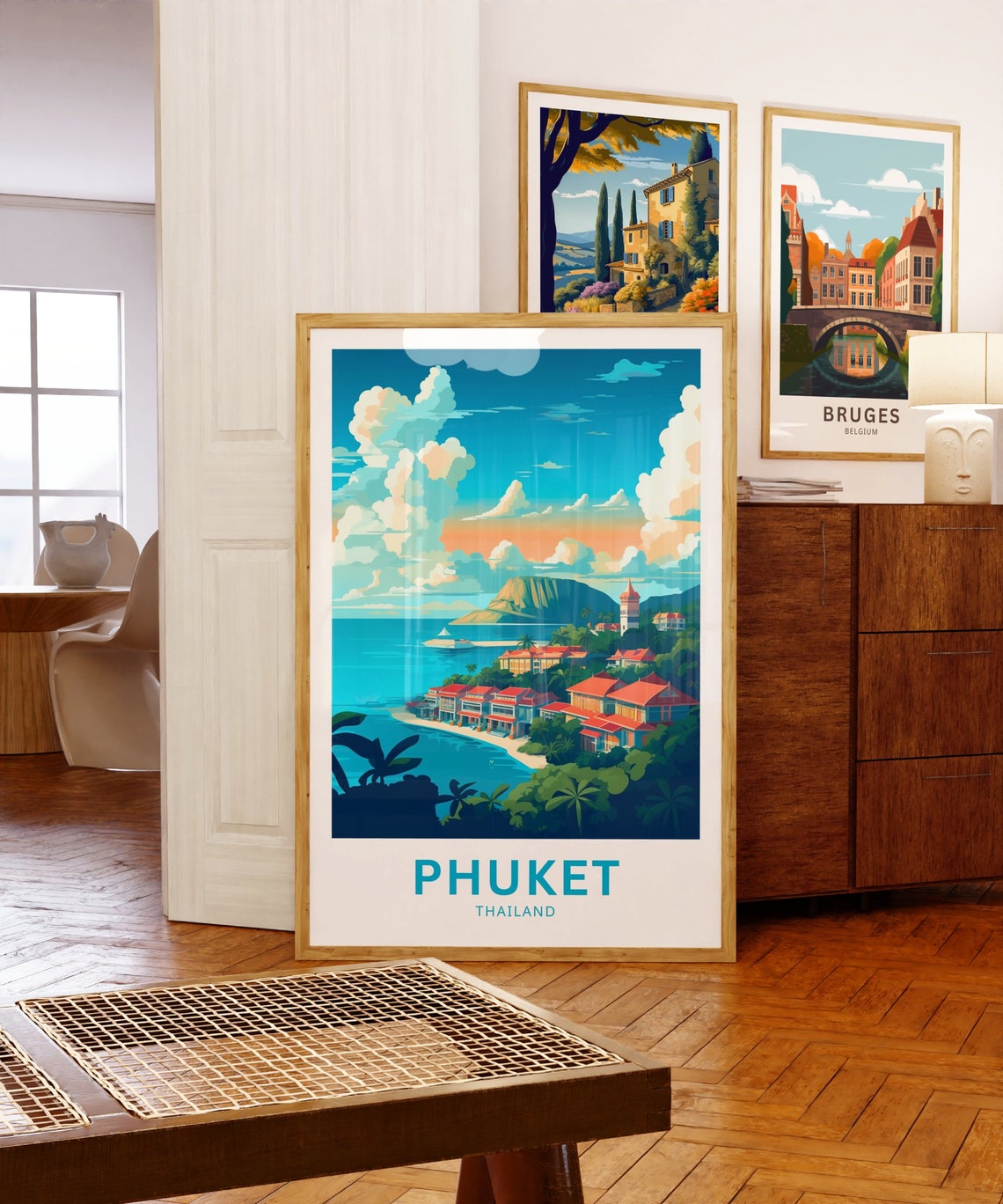 Phuket Thailand Harbor Hillside Town and Lighthouse Bay View Poster - Image 5