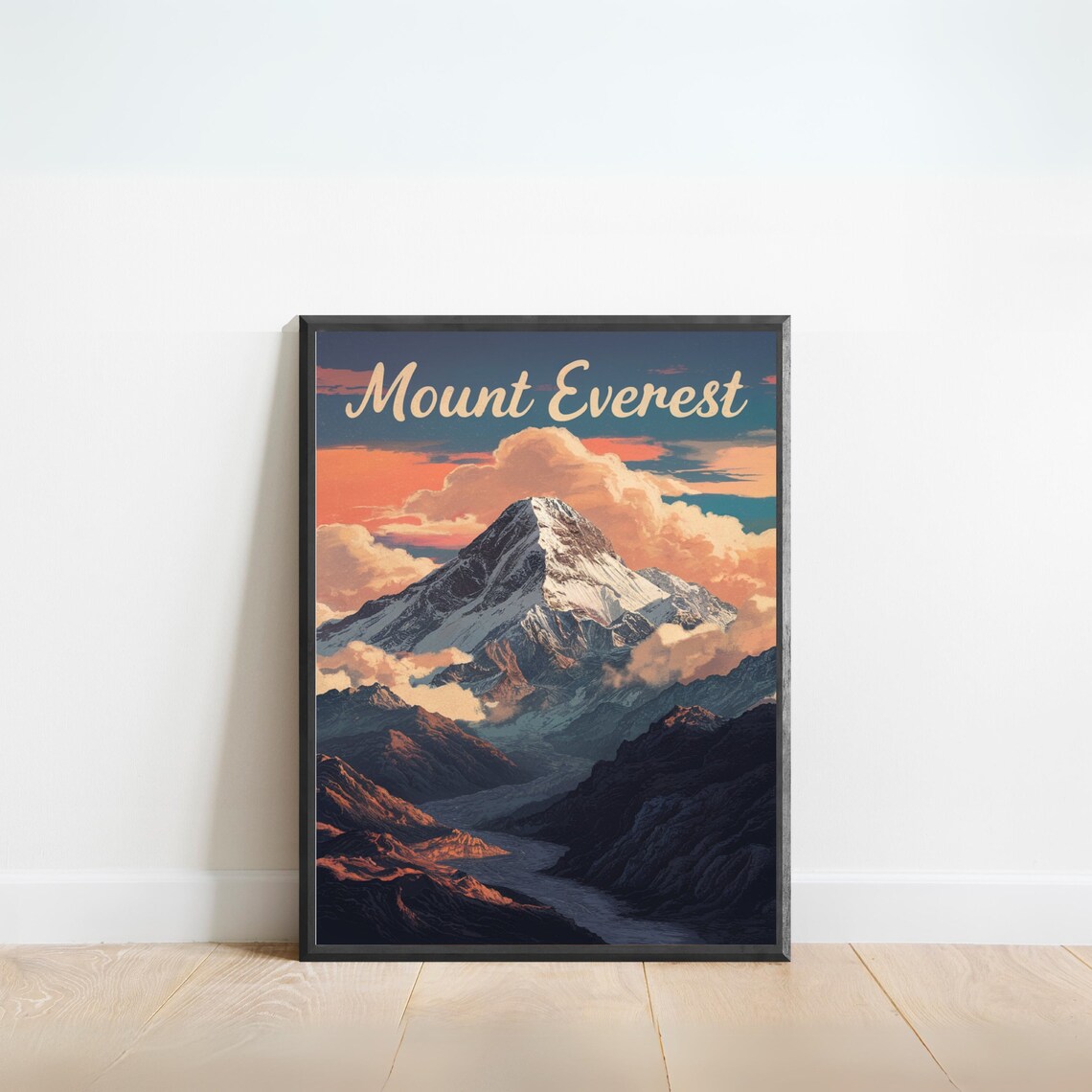 Mount Everest Snow Peak Clouds Sunset Vintage Mountain Travel Poster