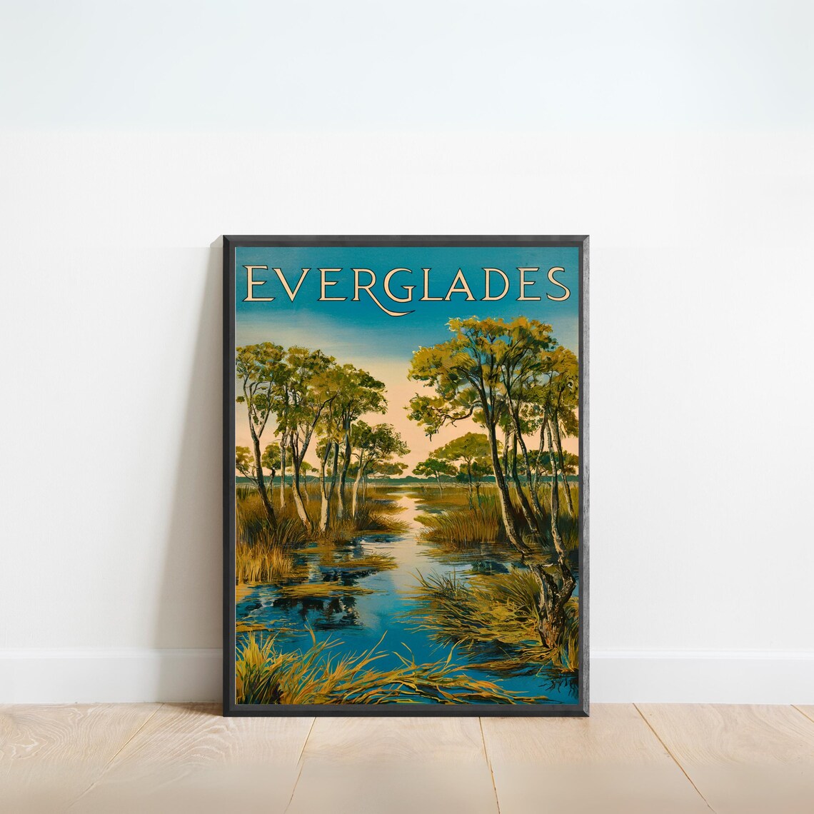 Everglades Vintage Cypress Swamp Golden Twilight Trees Poster
