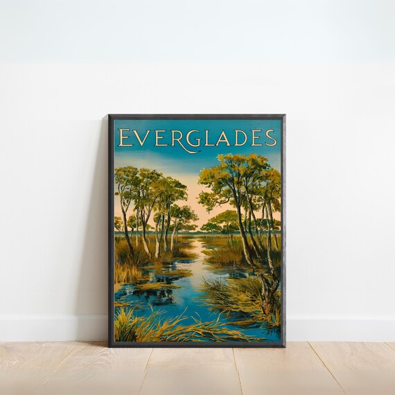 Everglades Vintage Cypress Swamp Golden Twilight Trees Poster