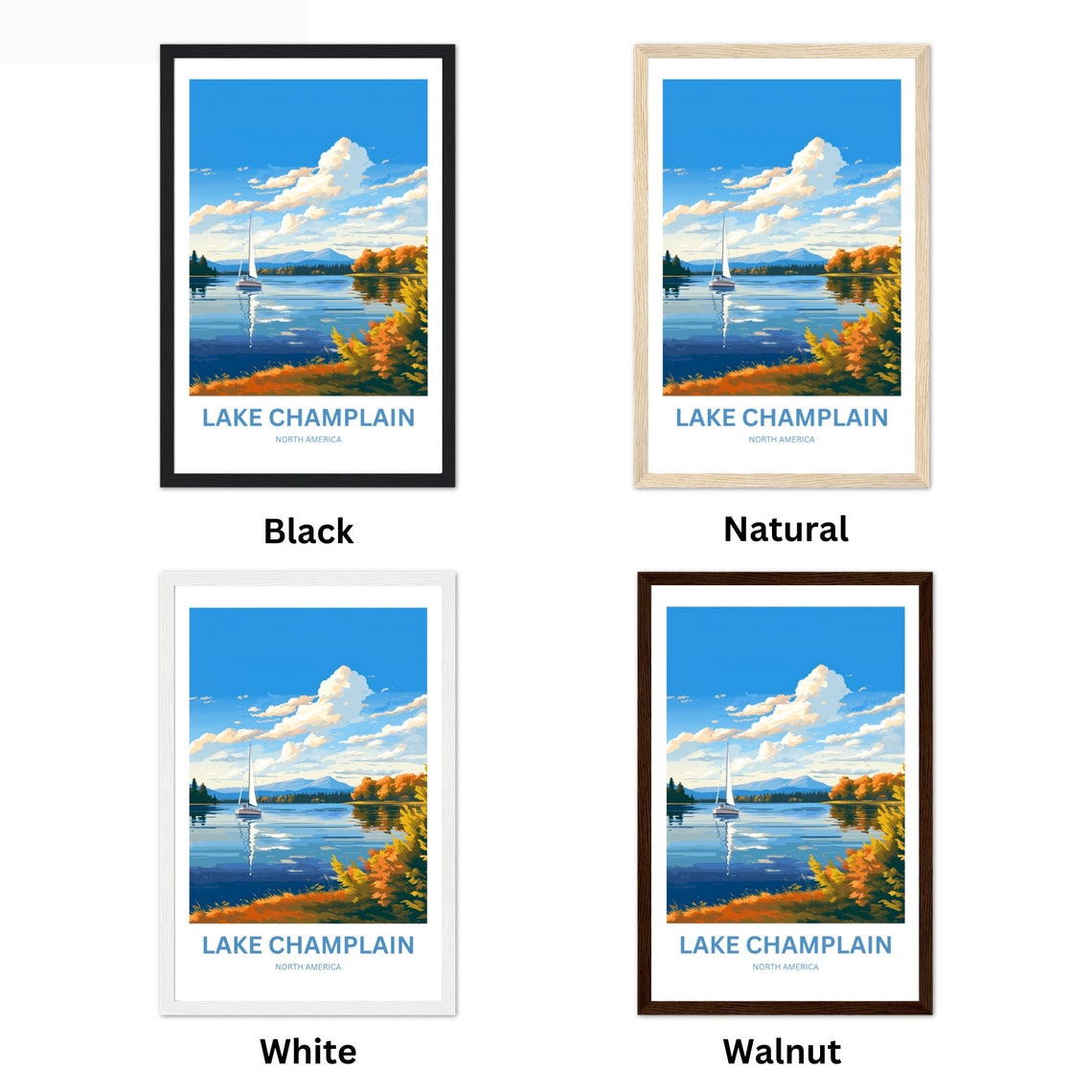 Personalized Lake Champlain Sailboat Autumn Lake Custom Text Poster - Image 2