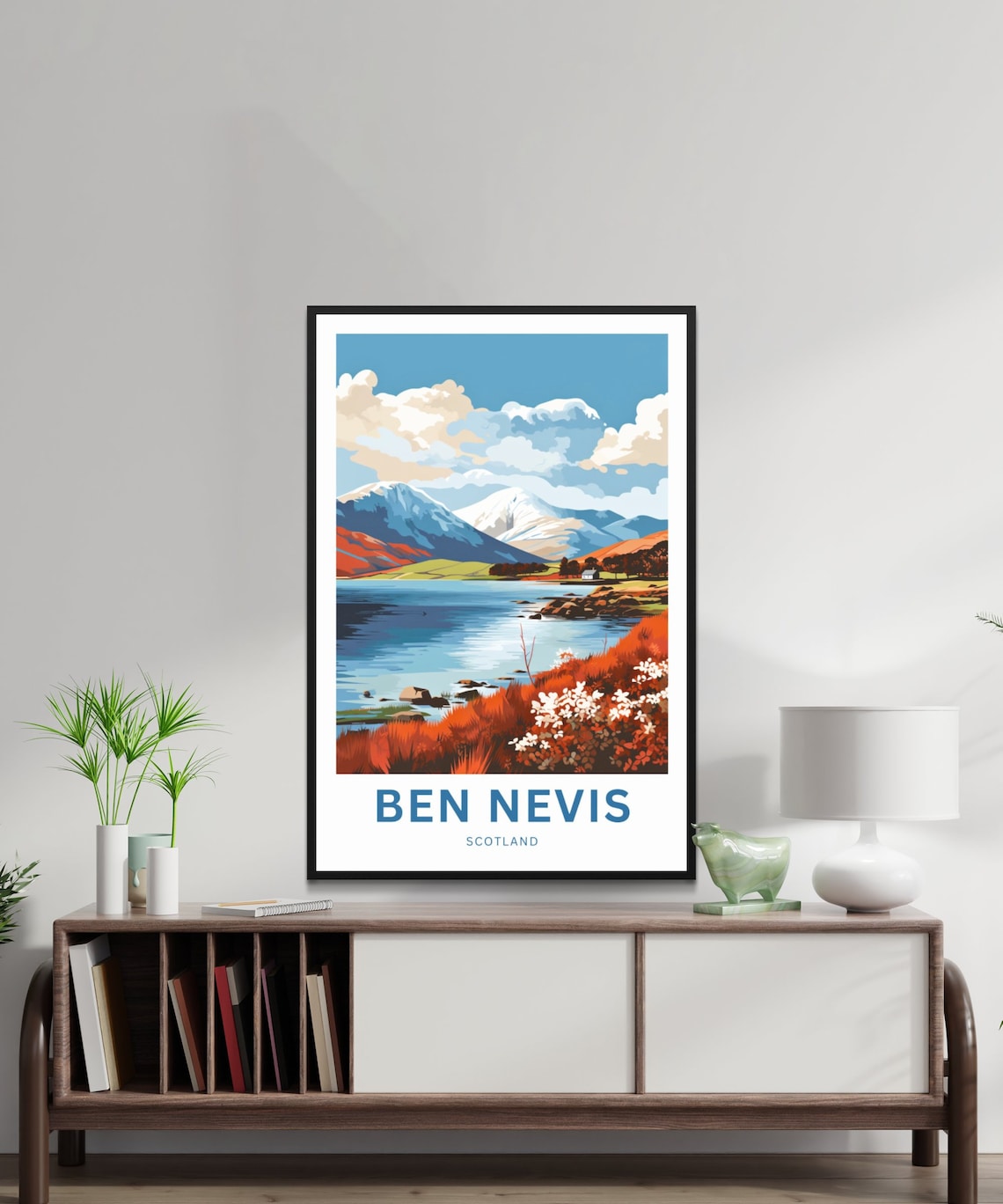 Ben Nevis Scotland Snow Mountain Lake Wildflower Scene Poster - Image 2