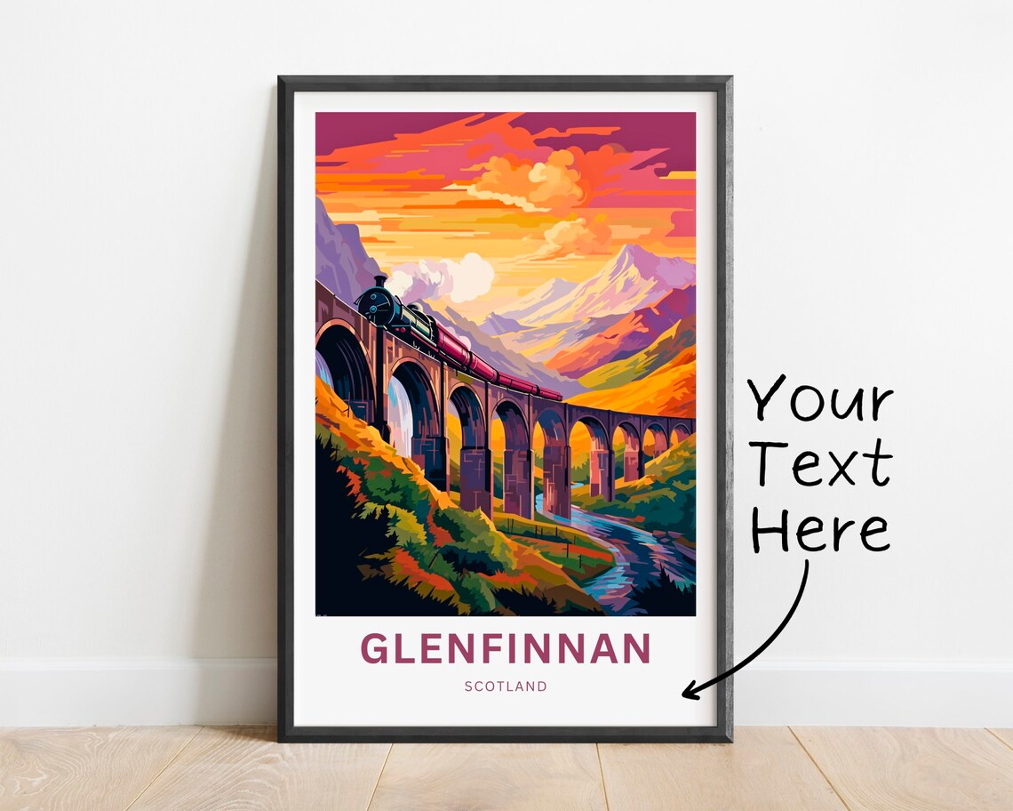 Glenfinnan Viaduct Sunset Steam Engine Scotland Travel Poster