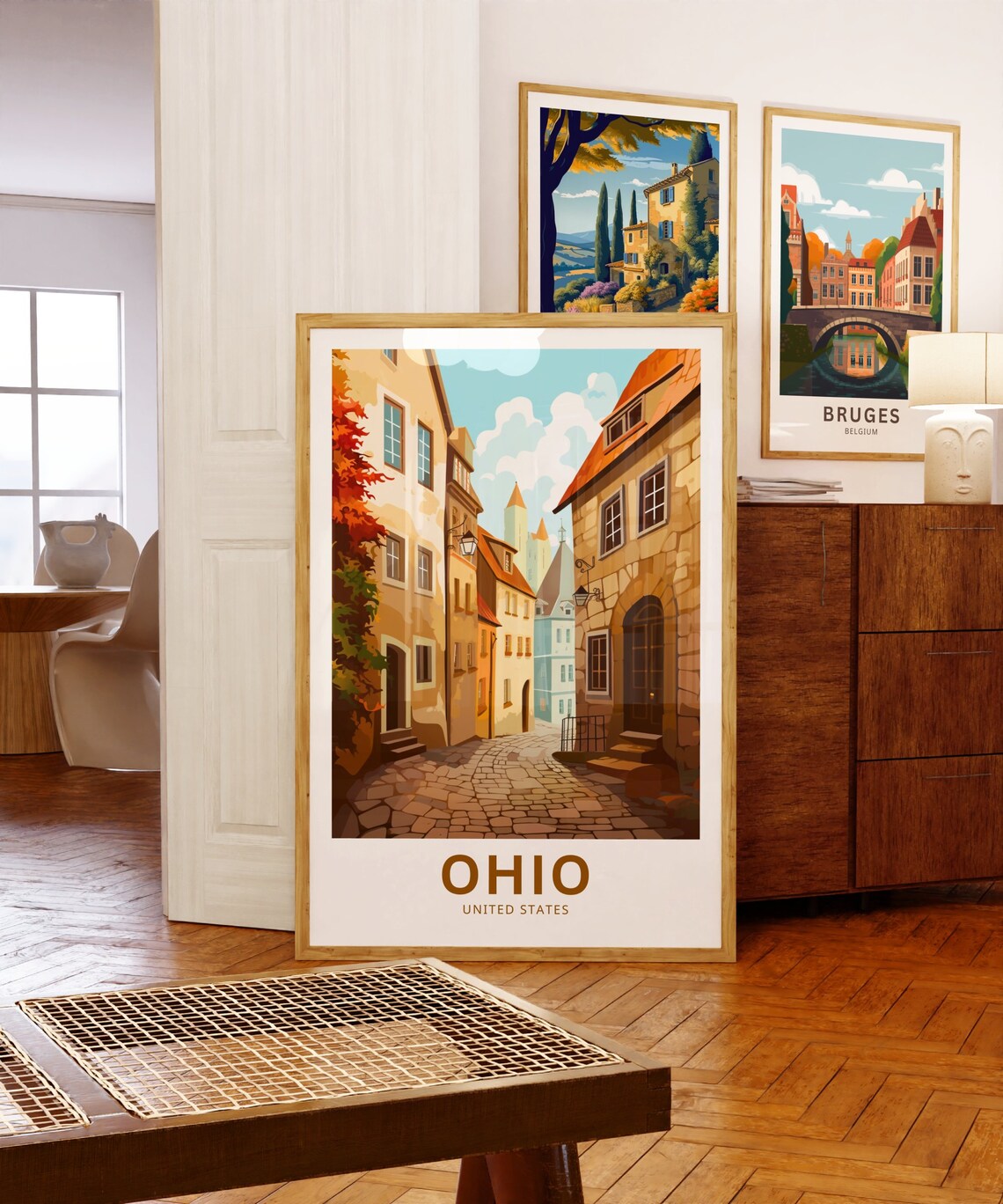 Ohio United States Historic Cobblestone Street Houses Travel Poster - Image 5