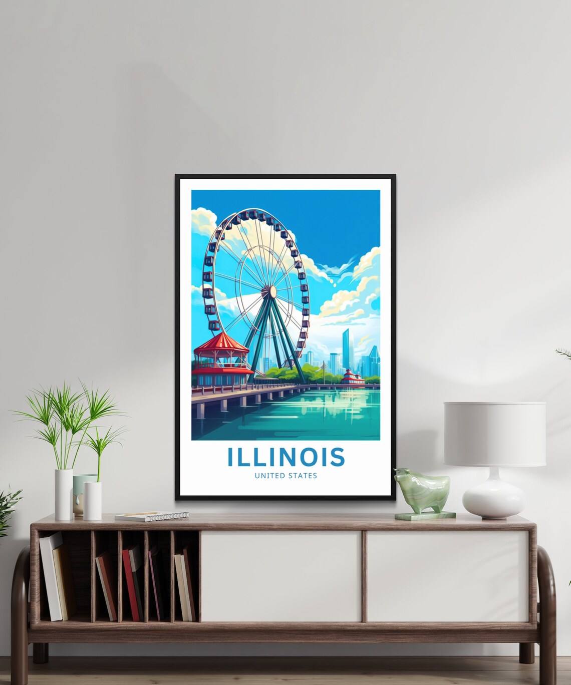 Illinois Navy Pier Ferris Wheel Chicago Lakefront Travel Poster - Image 2