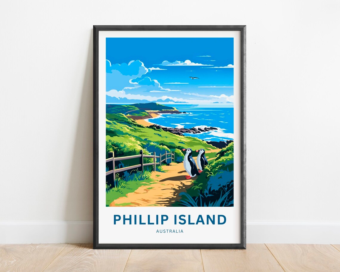 Phillip Island Australia Travel Poster Penguins Coastal Walk Beach Gift