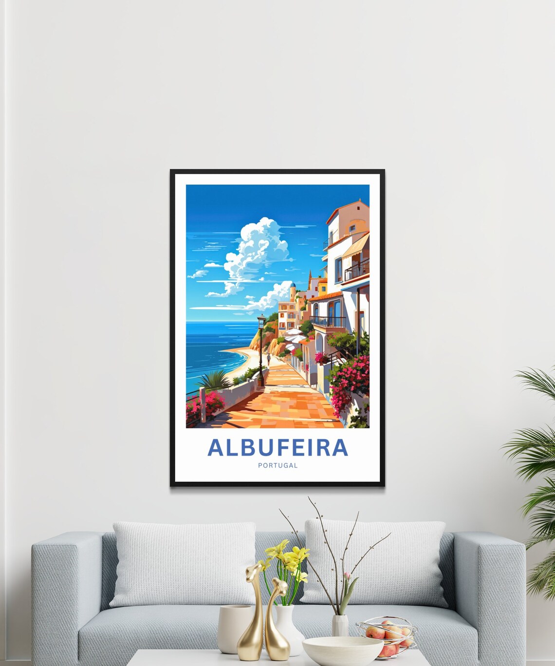 Albufeira Portugal Sunny Seafront Beach Promenade Travel Poster - Image 3