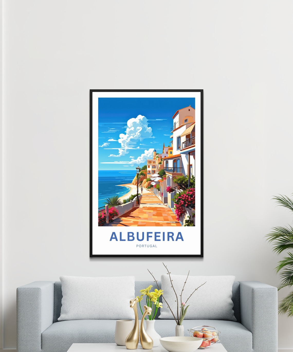 Personalized Albufeira Portugal Seafront Promenade Travel Poster - Image 3