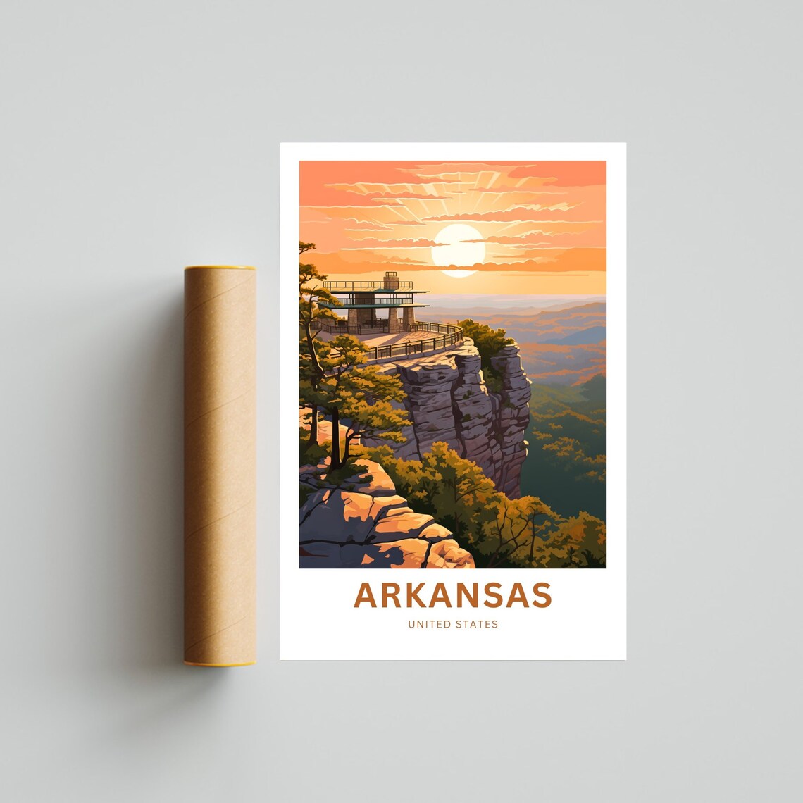 Arkansas Cliff Overlook Pavilion Golden Sunset Travel Poster - Image 4