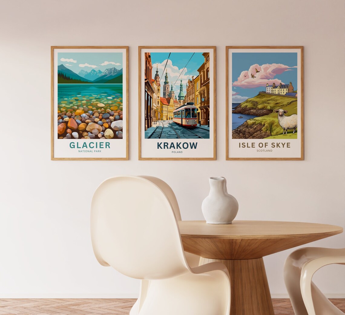 Krakow Poland Old Town Tram Street Church Towers Scene Poster - Image 3