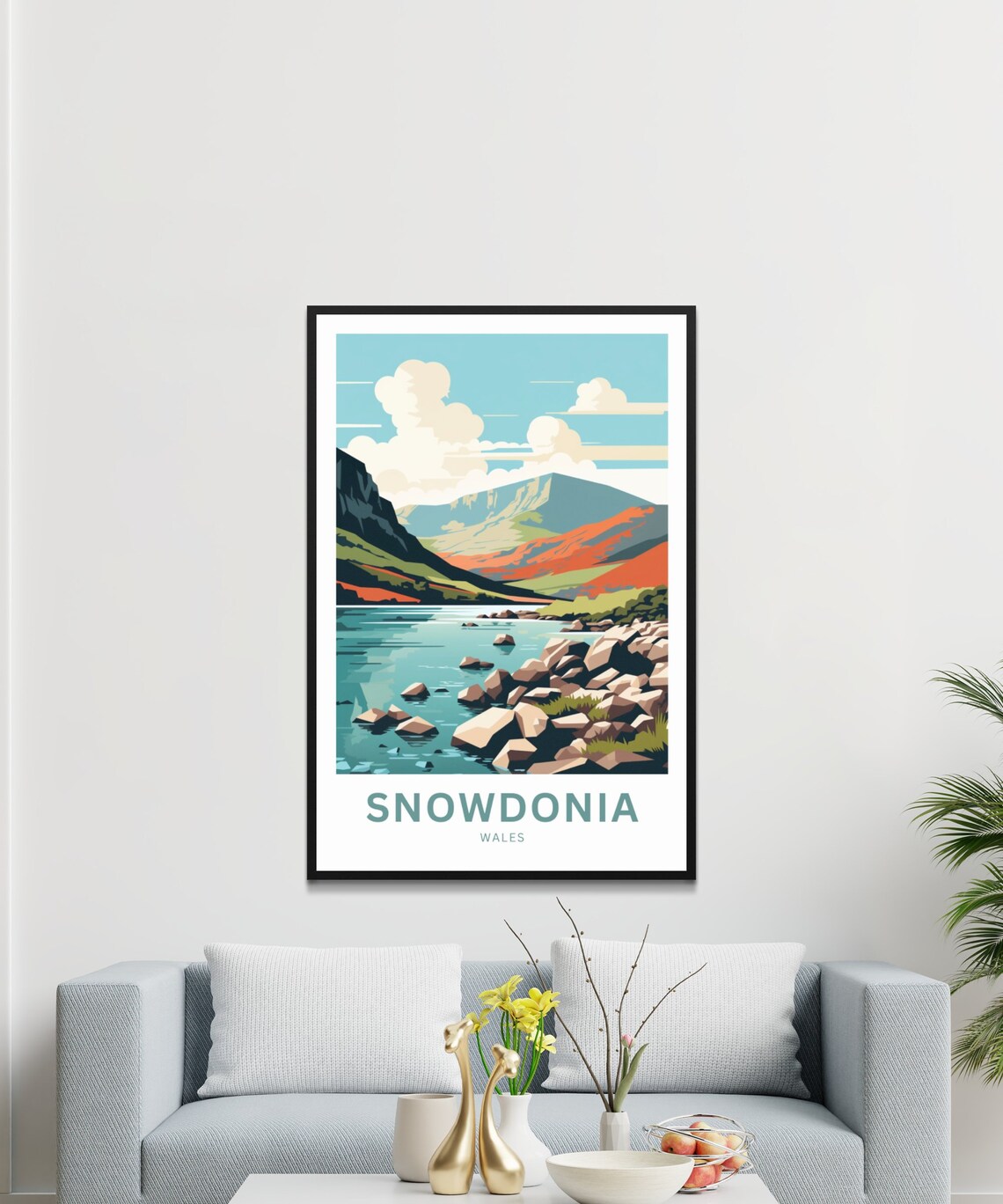 Snowdonia Wales Rocky Lakeshore Rugged Mountain Peak View Poster - Image 3