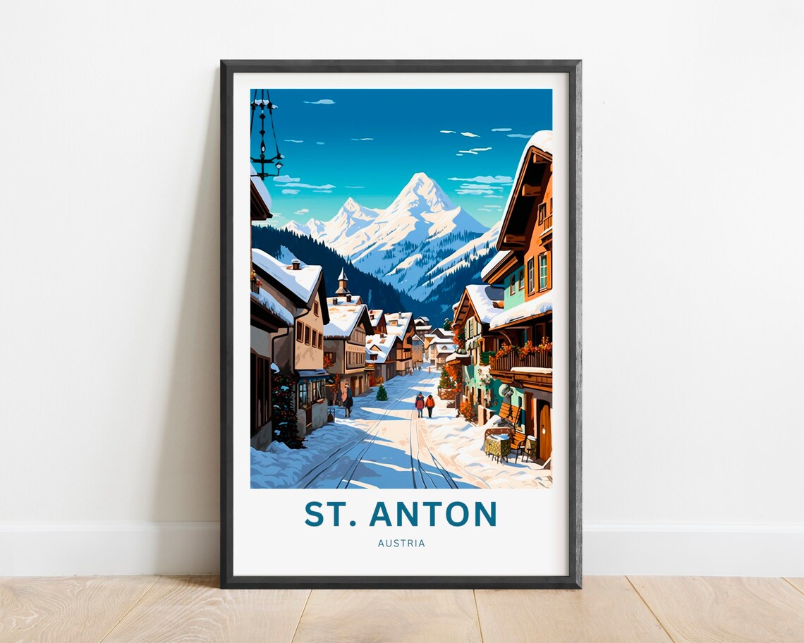 St. Anton Austria Alpine Ski Village Snow Vintage Travel Poster