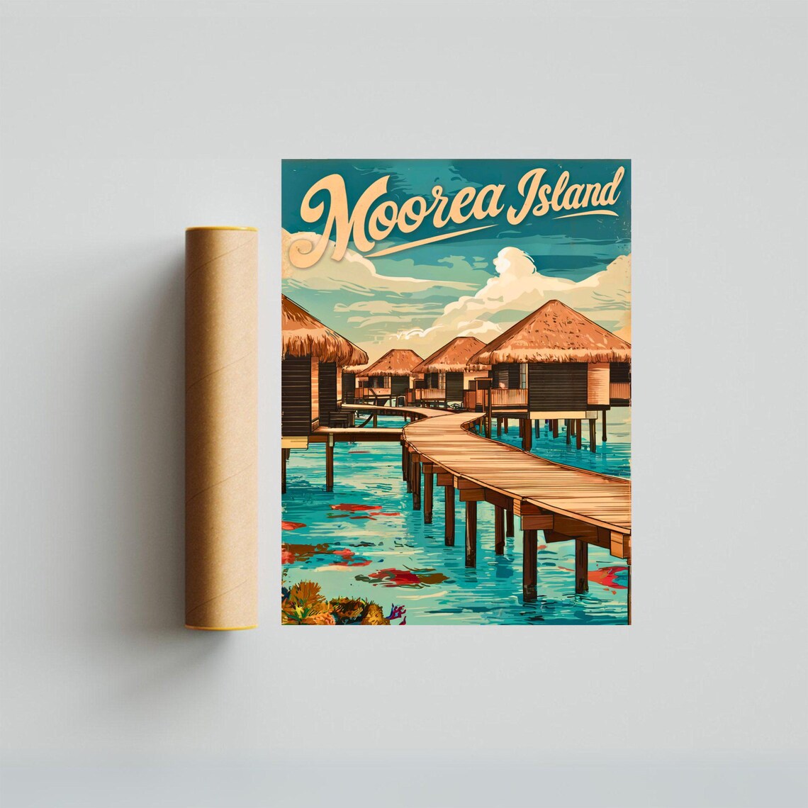 Moorea Island Vintage Travel Poster, French Polynesia - Image 4