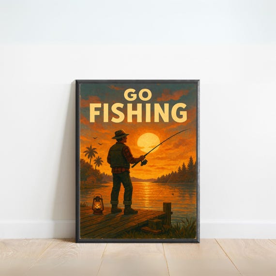 Fishing Wall Art Vintage Lake Poster For Outdoor Lovers And Cabin Decoration