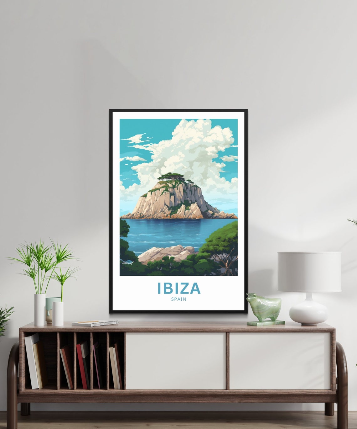 Ibiza Spain Rocky Island with Pine Trees in Blue Mediterranean Poster - Image 2