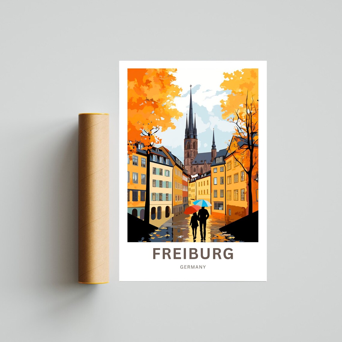 Freiburg Germany Old Town Street Vintage Travel Poster Autumn Scene - Image 4