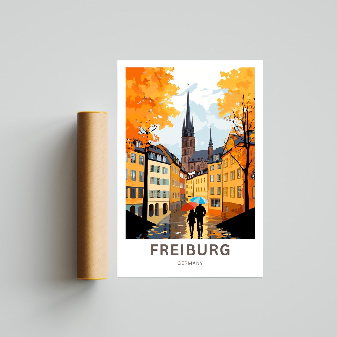 Personalized Freiburg Germany Old Town Vintage Travel Poster Gift - Image 4
