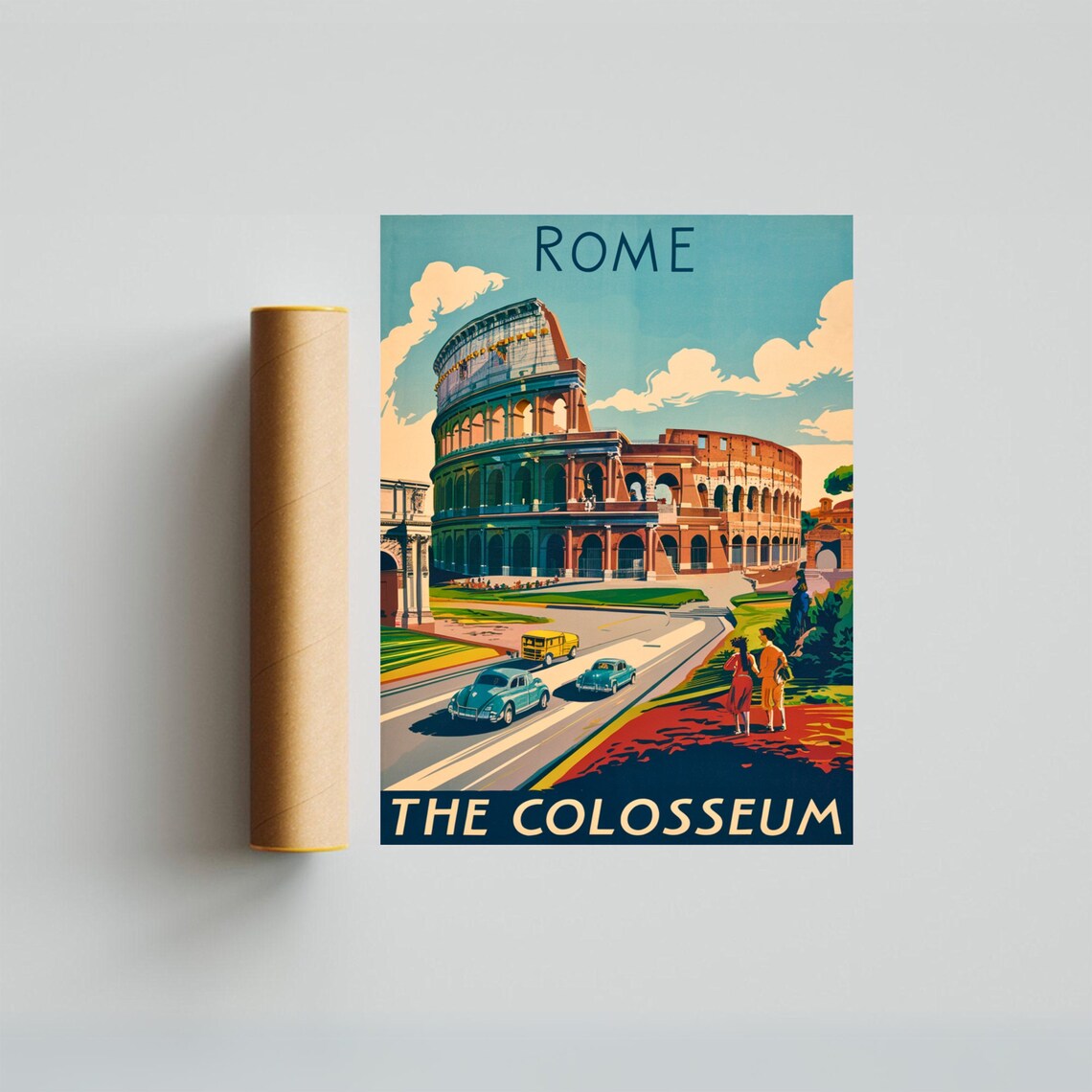 Rome Italy The Colosseum Street Scene Classic Retro Travel Poster - Image 3