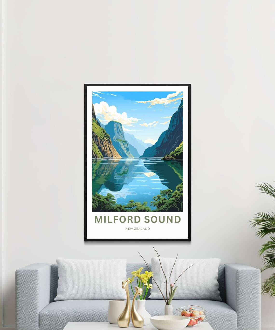 Milford Sound New Zealand Sailboat on Blue Fjord Retro Travel Poster - Image 3