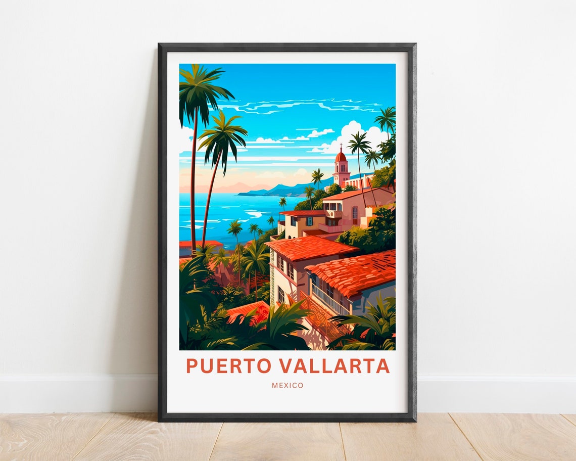 Puerto Vallarta Travel Print Puerto Vallarta Poster Mexico Wall Art Framed Present Gift Mexico Decor Present Customize Your Text