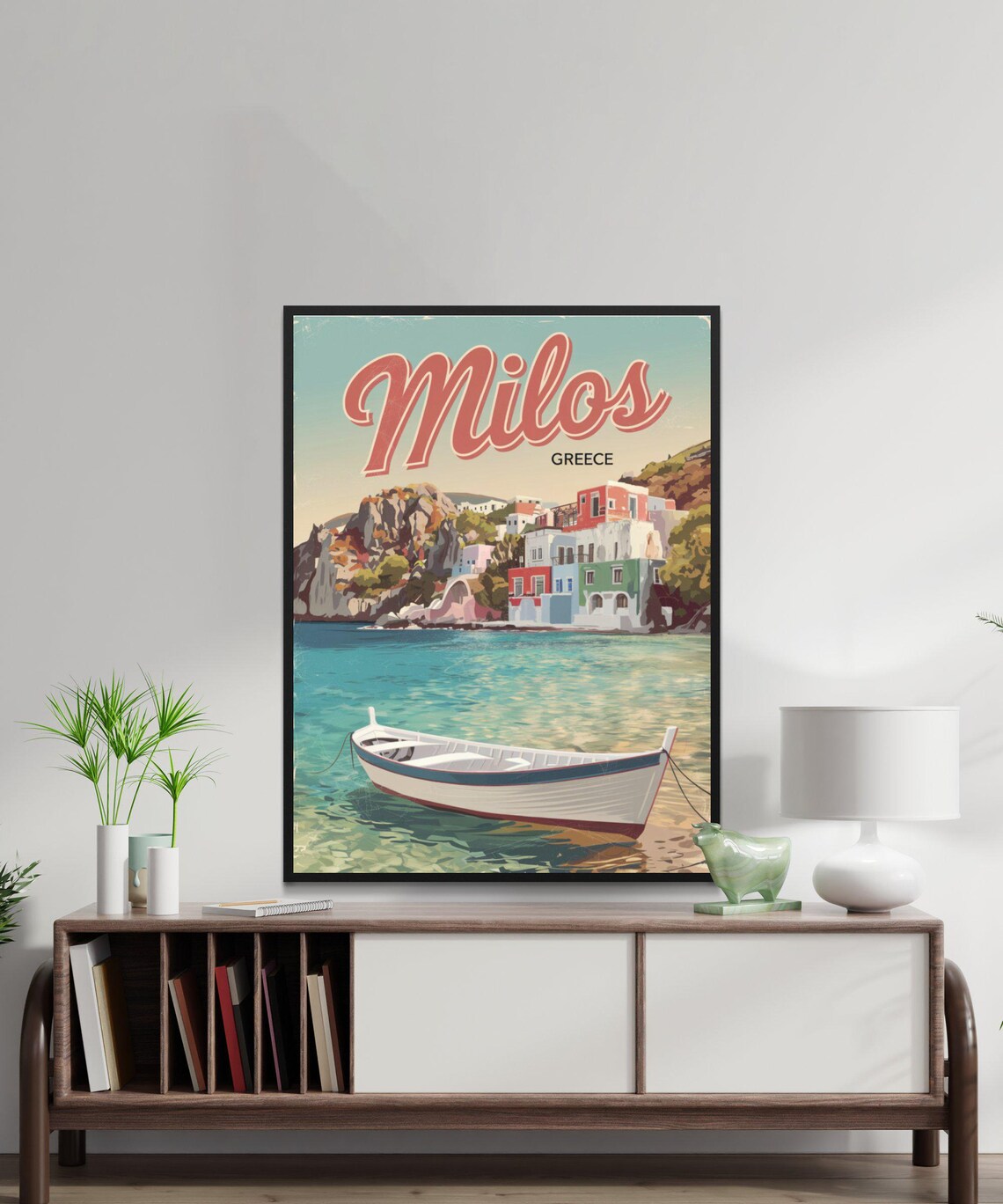 Milos Greece Turquoise Bay Fishing Boat Retro Island Scene Poster - Image 4