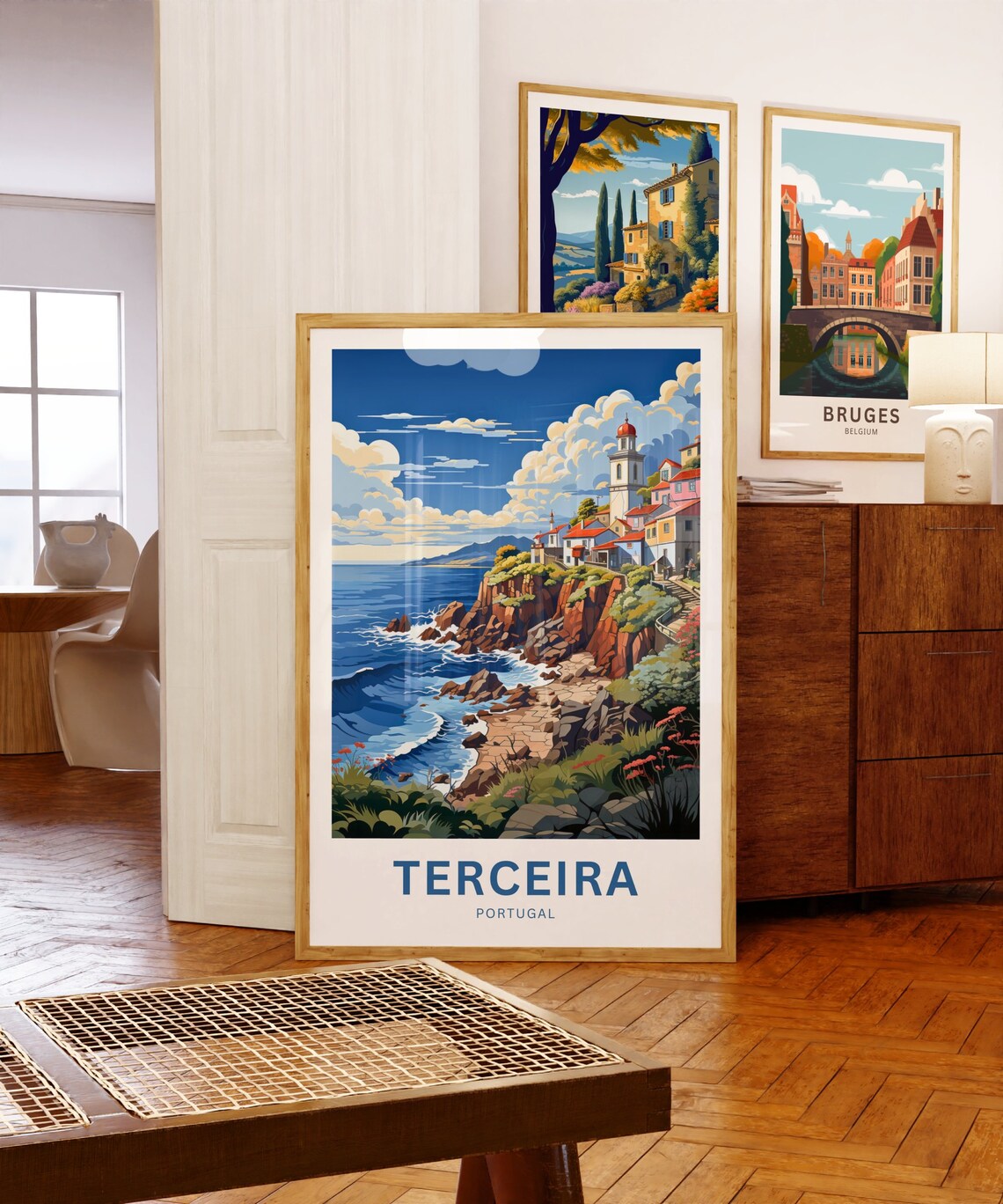 Terceira Portugal Rocky Coast Village Church Tower Travel Poster - Image 5