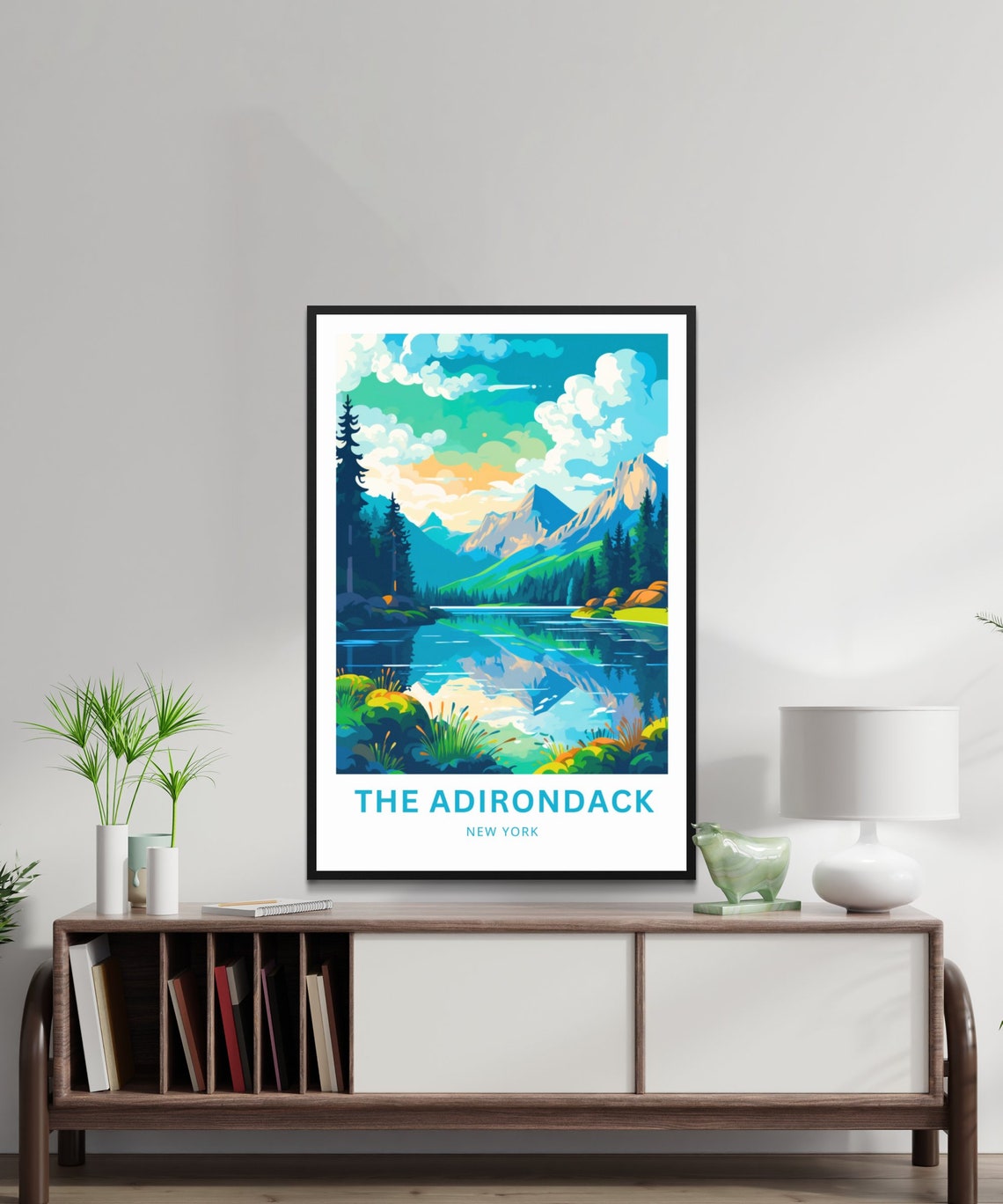Adirondack New York Mountain Lake Reflection Pine Forest Travel Poster - Image 2