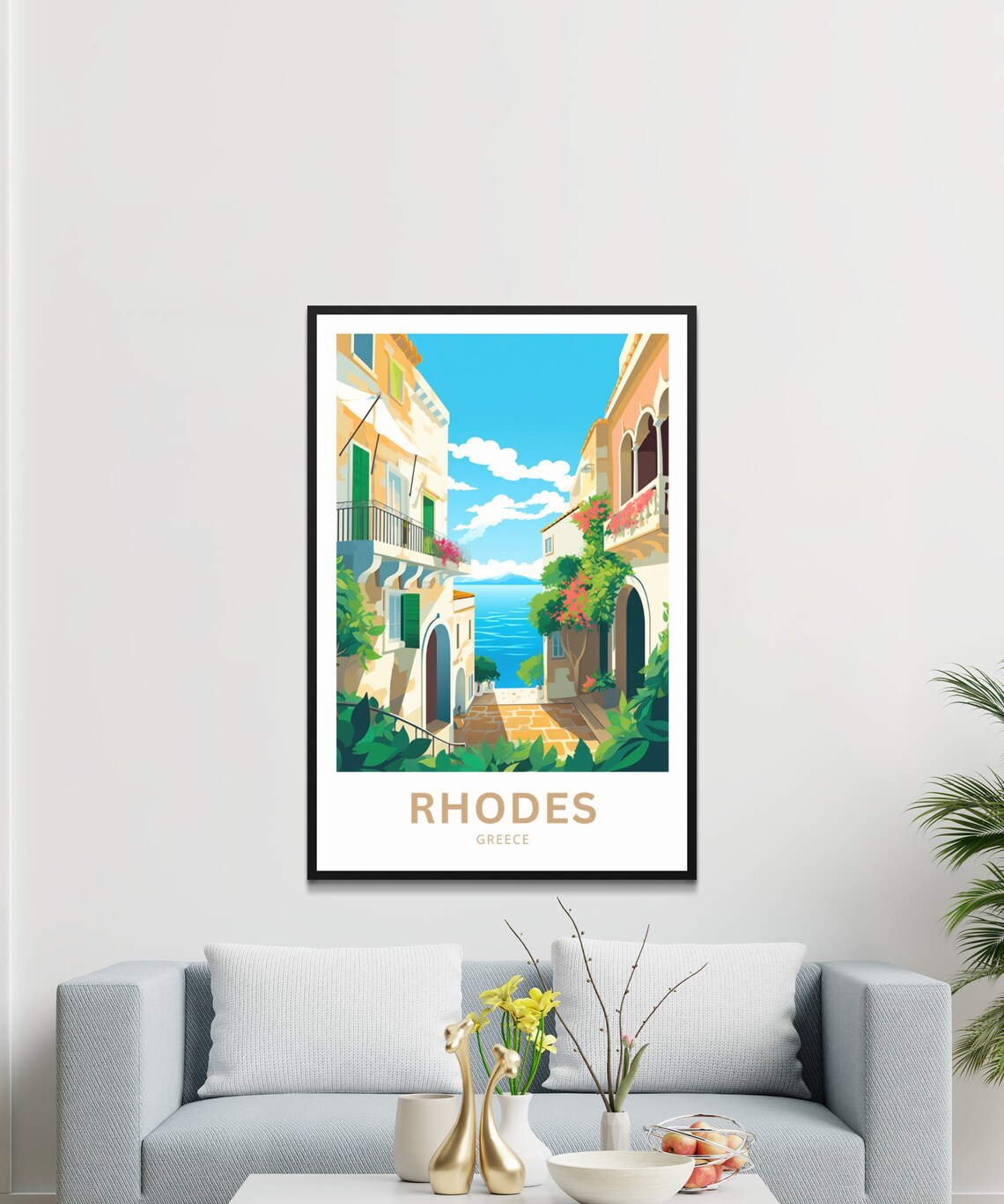 Rhodes Greece Old Town Street Sea View Flower Alley Travel Poster - Image 3