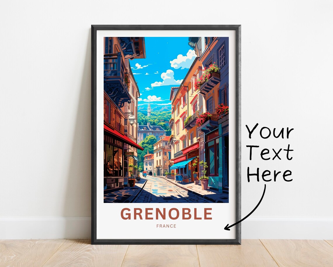 Personalized Grenoble France Old Town Street Custom Text Travel Poster