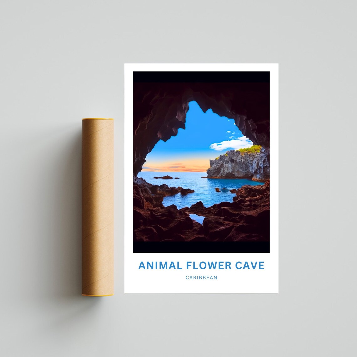 Animal Flower Cave Caribbean Sea Cave Sunset Ocean Photo Poster - Image 4