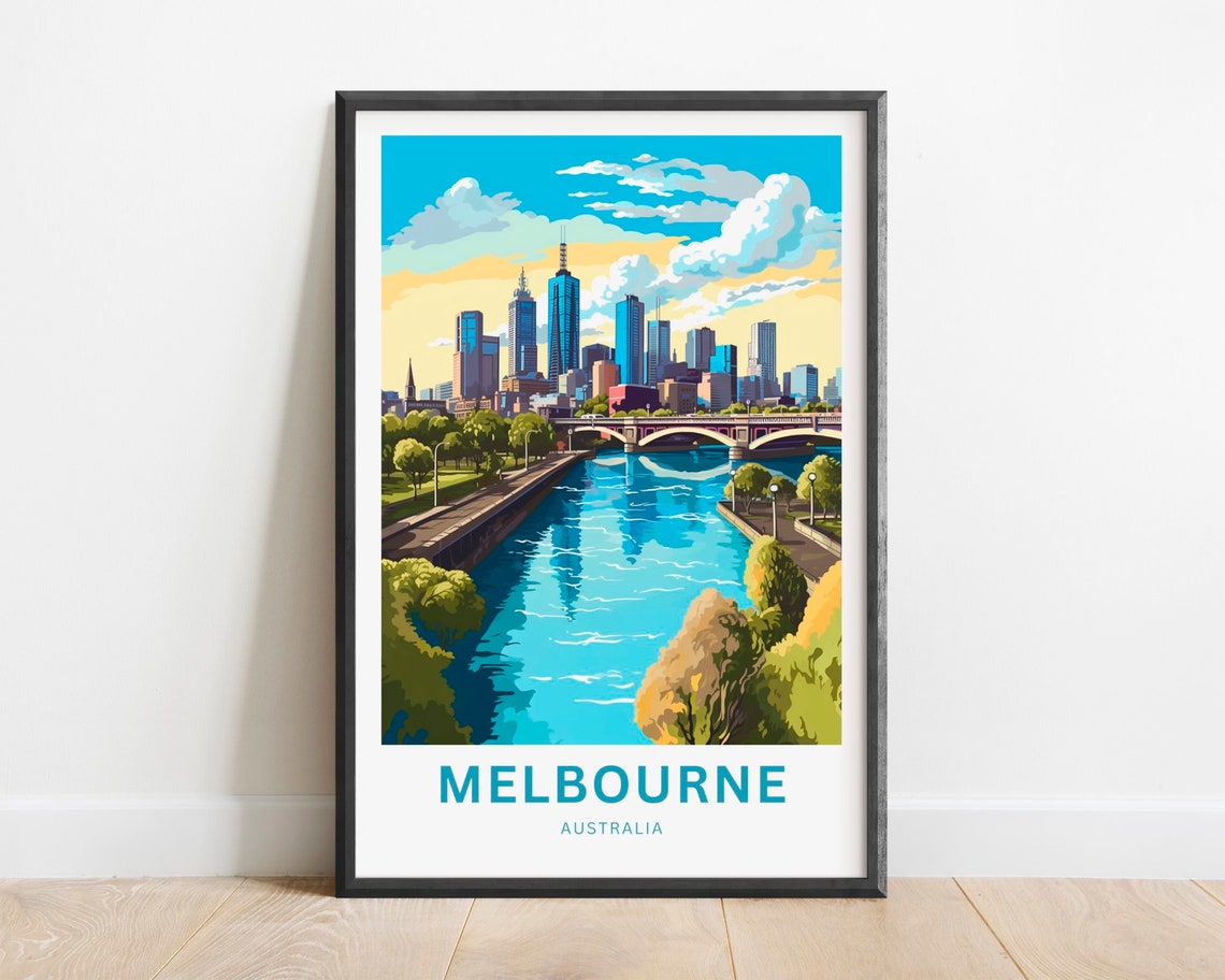 Melbourne Australia Downtown Skyline River Bridge View Poster