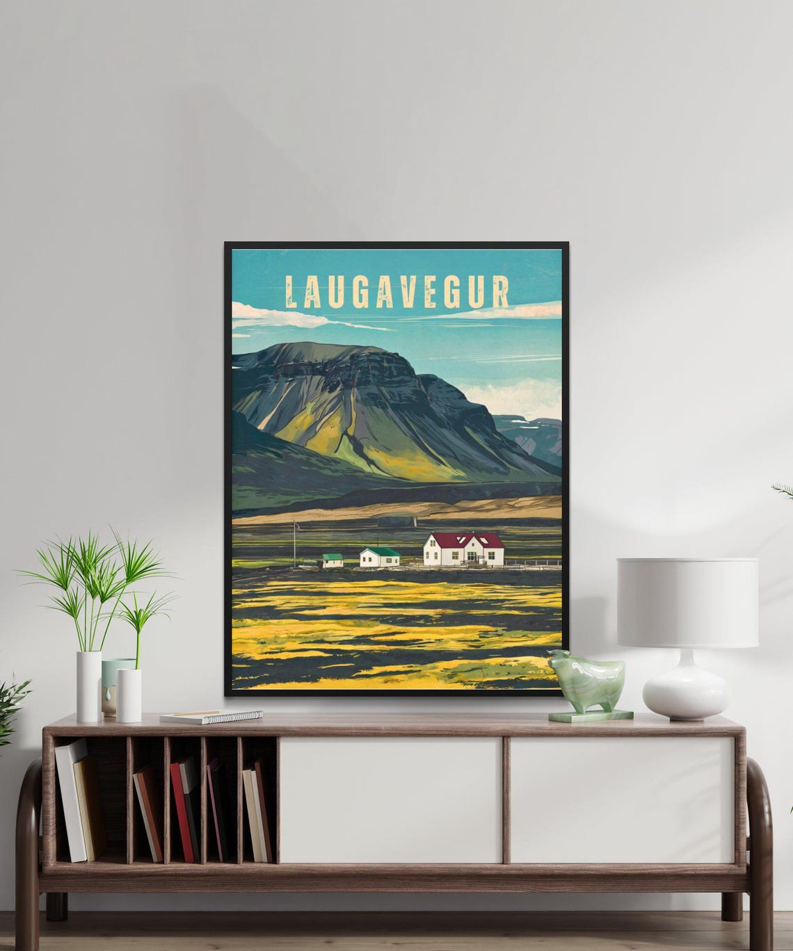 Laugavegur Iceland Mountain Farmhouse Scene Vintage Travel Poster - Image 4