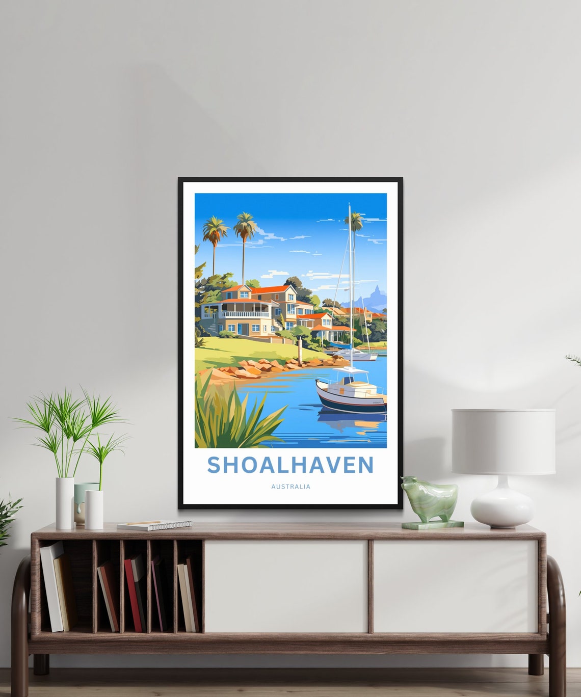 Shoalhaven Australia Harbor Boats Palm Trees Coastal Travel Poster Art - Image 2