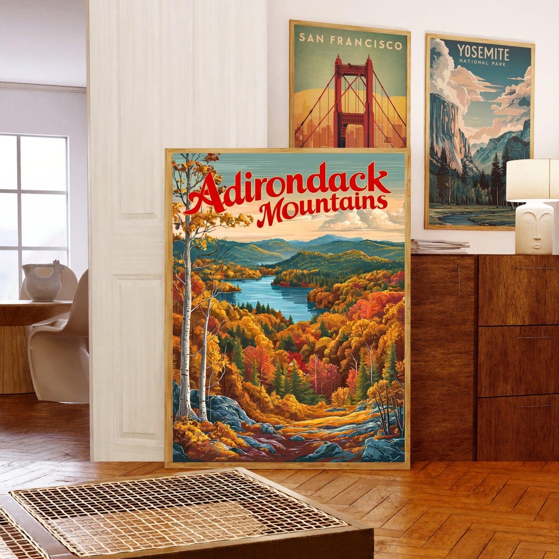 Adirondack Mountains Vintage Poster with Birch Trees and Lake View - Image 5