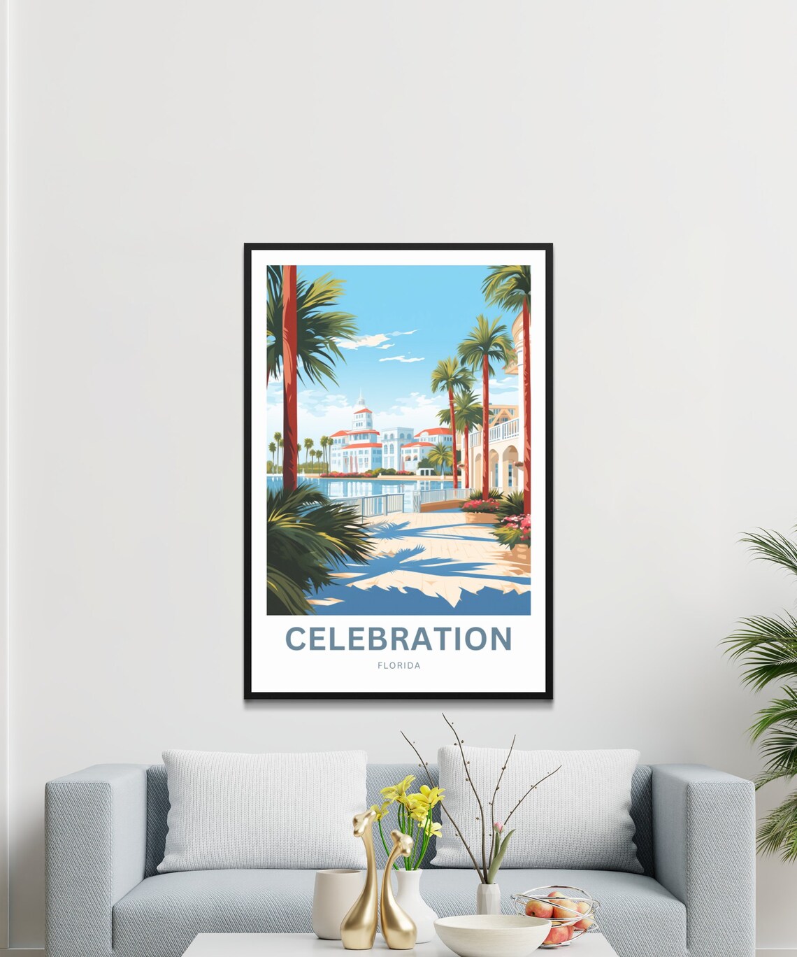 Celebration Florida Tall Palms Resort View Travel Art Poster - Image 3