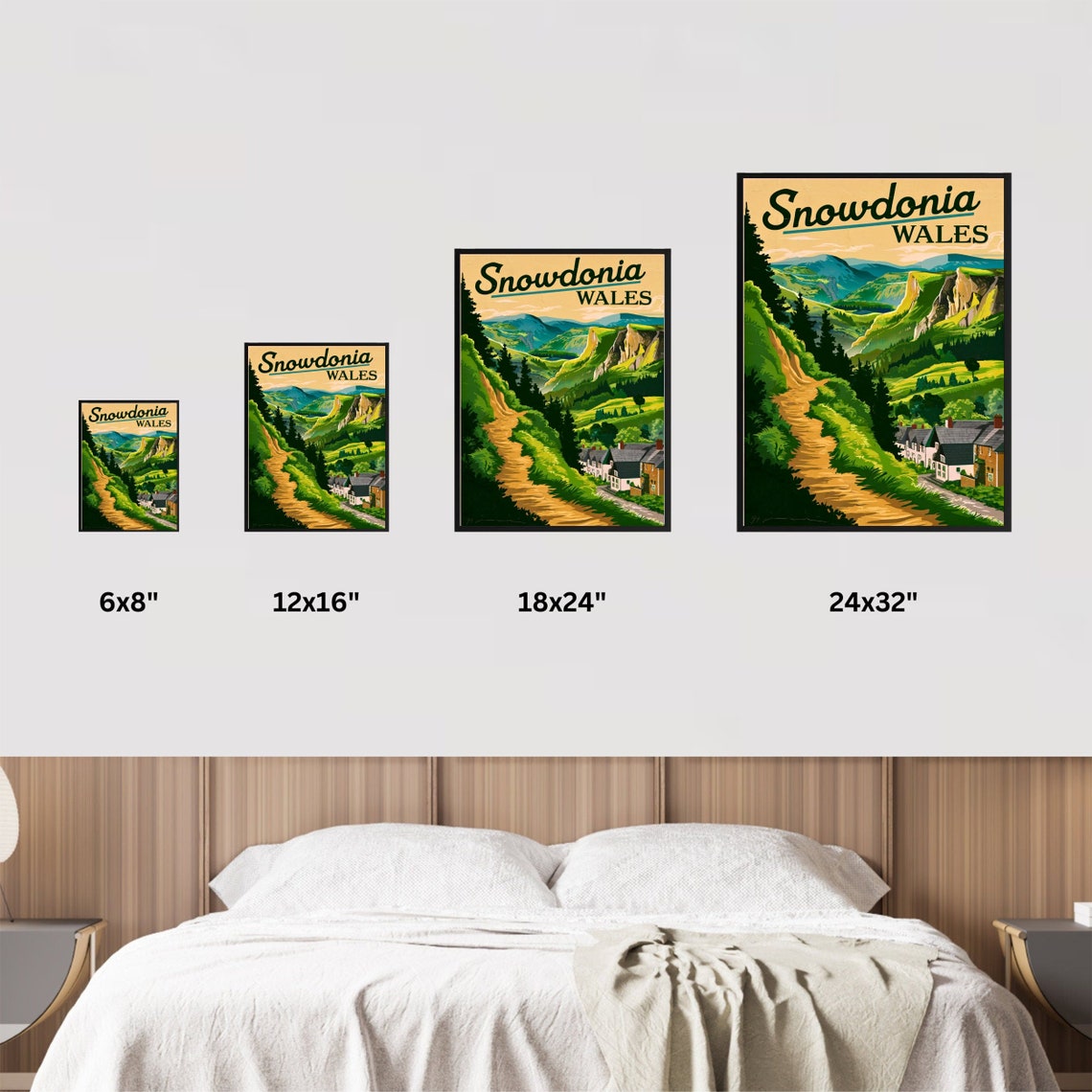Snowdonia Wales Village Path Between Green Valley Cliffs Poster - Image 4