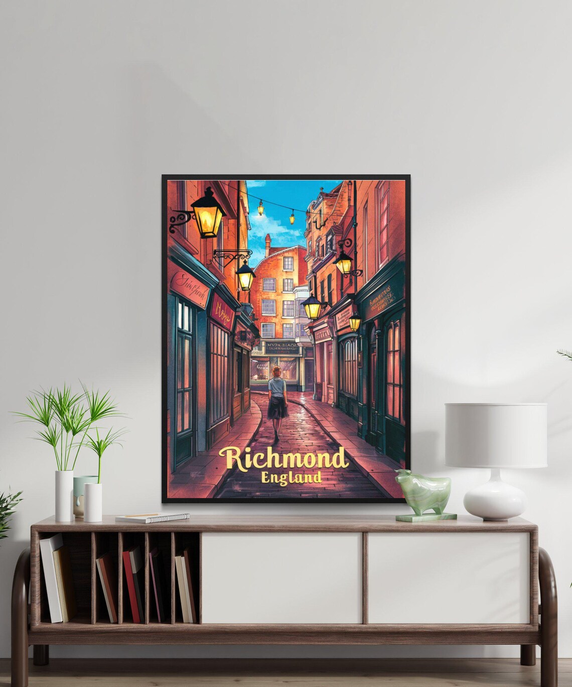 Richmond England Old Lantern Lane Cobblestone Street Art Travel Poster - Image 2