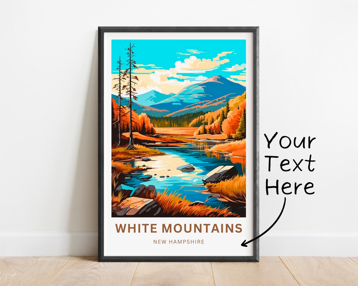 White Mountains Autumn Lake Reflection Personalized Travel Poster