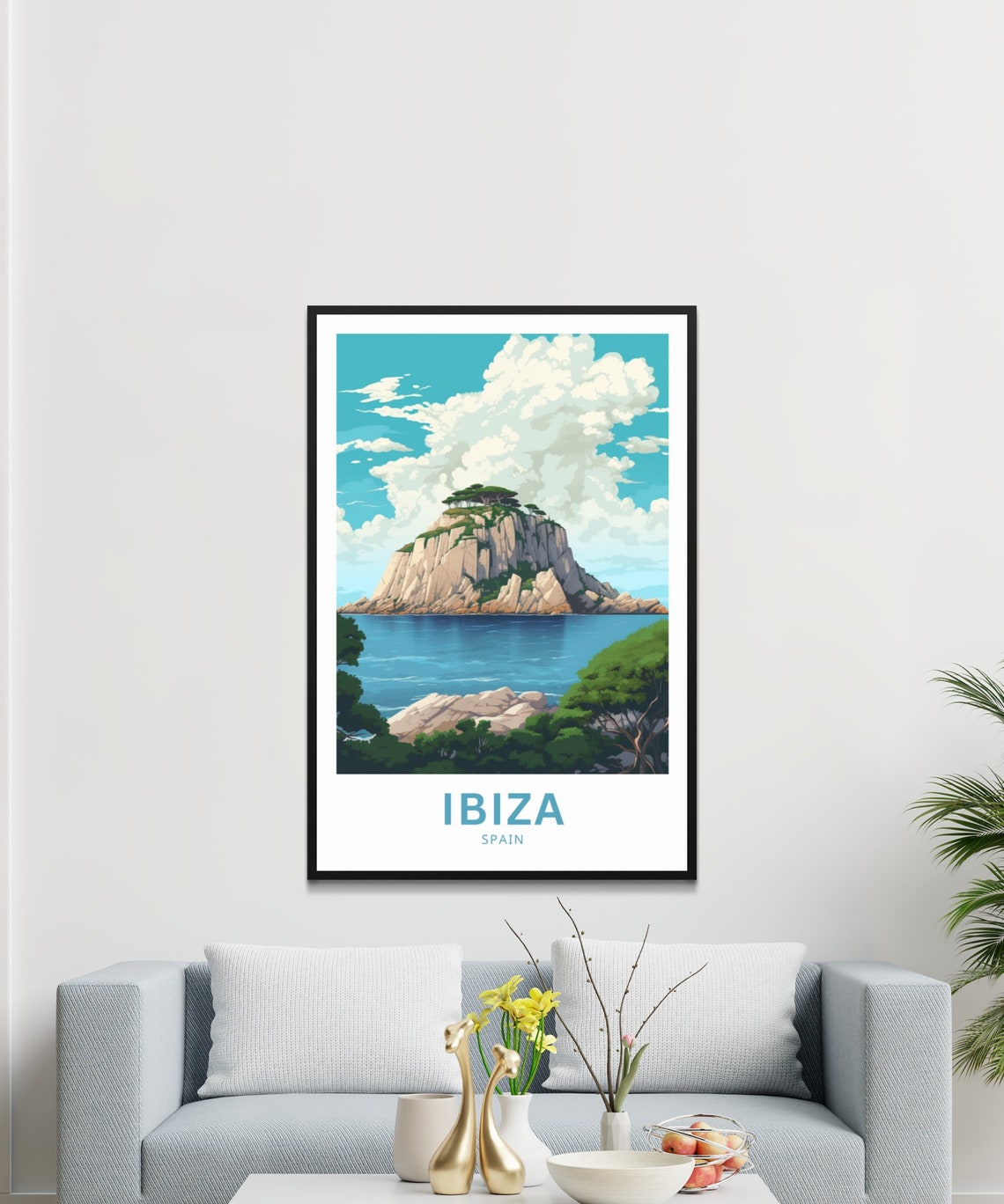 Ibiza Spain Rocky Island with Pine Trees in Blue Mediterranean Poster - Image 3